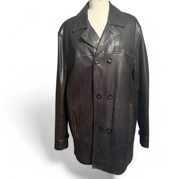 Rogue by Reilly Olmes Men's Black Leather Double Breasted Coat (size L)